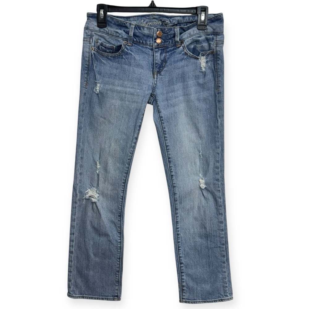 American Eagle Outfitters Distressed Blue‎ Straight Cropped Jeans Size 4